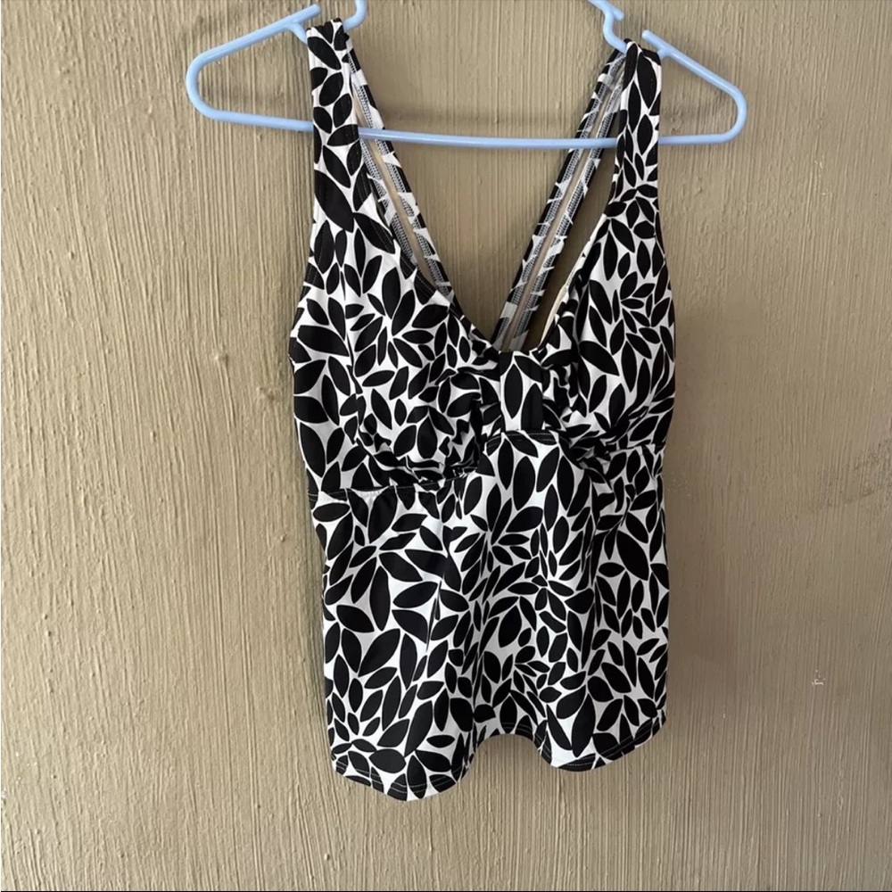 Lands End White brown racerback Tankini SWIM TOP PLUS 16W 386989 padded swimsuit